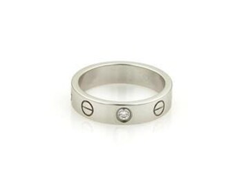 Cartier Mini Love 1 Diamond 18k White Gold 4mm Band Ring Size 47-US 4