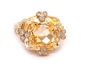 Judith Ripka Diamond Canary Crystal 18k Yellow Gold Cocktail Ring Size 5.25