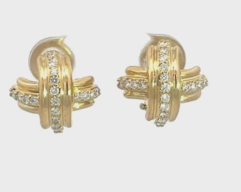 Tiffany & Co. Signature X Gold Earrings Diamond 18k Yellow Post Clip Style