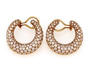 Diamond 6 Carats Earrings 18k Gold Large Crescent Moon Post Clip Earrings