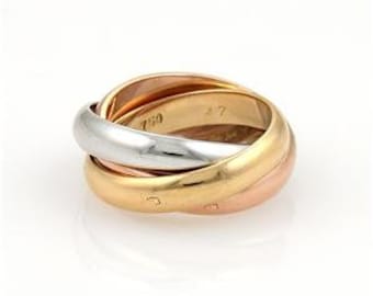 Cartier Trinity Paris 18k Tri-Color Gold 4mm Rolling Band Ring EU 47-US 4