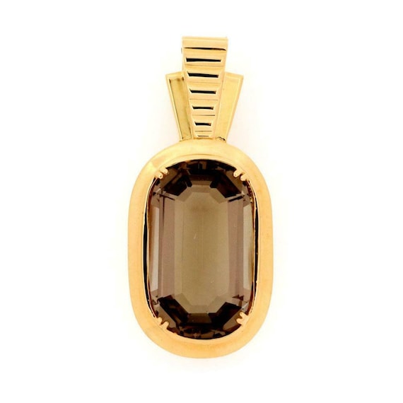 2100- Classic 14k Yellow Gold Smoky Quartz Large … - image 1