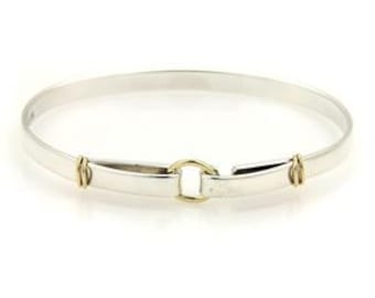 Tiffany & Co Hook Bangle in Sterling Silver 18k Yellow Gold Double Loop Style
