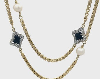 David Yurman Quatrefoil Gold Necklace Diamond & Gems 18k Yellow Box Chain 32" L
