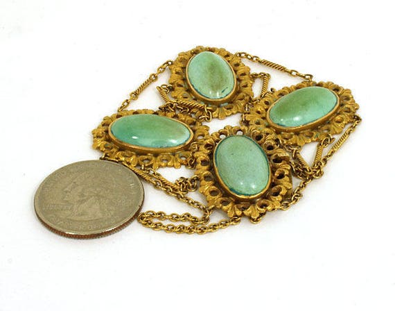 Victorian 9K Yellow Gold & Turquoise Triple Chain… - image 3