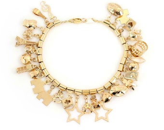 Vintage 14k Yellow Gold Multi-Charms Chain Bracelet