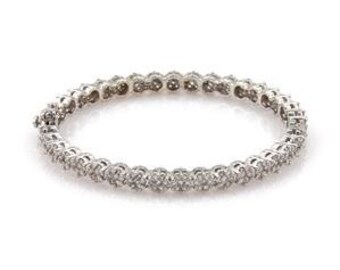 Modern Diamond Cluster Bracelet 4.50ct 14k White Gold Rosette Link Hinged Bangle