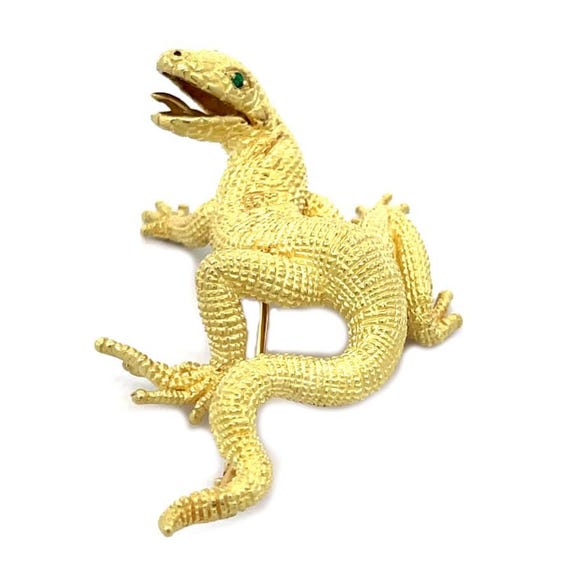 Kurt Wayne Lizard Brooch 18k Yellow Gold Gemstone… - image 2