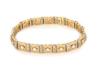 14k Gold Link Bracelet Diamond Solid Yellow Gold Open Style Square Link