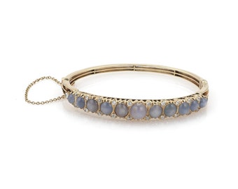 Vintage Diamonds & Star Sapphire 14k Yellow Gold Bangle Bracelet