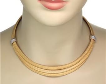 Roberto Coin Diamond 18k Gold Triple Basket Weave Flex Collar Necklace