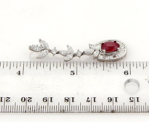 4.95ct Diamond & Ruby 18k White Gold Long Leaf Fl… - image 4