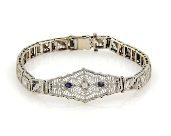 Art Deco Filigree Bracelet 14K White Gold - Etsy