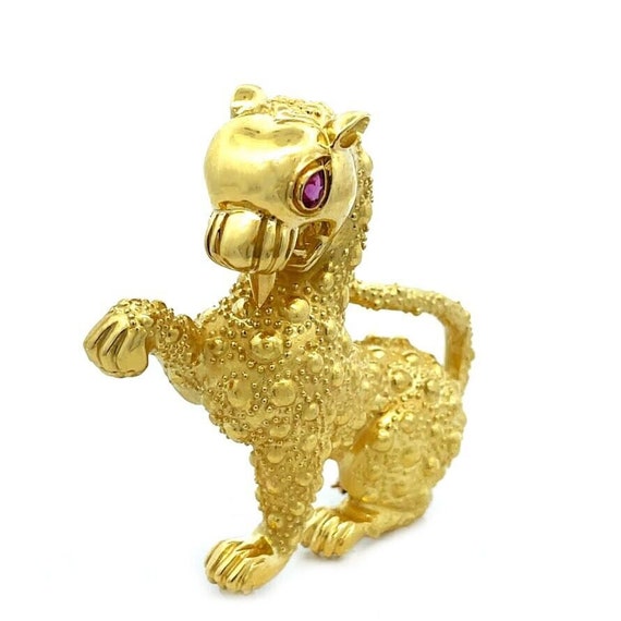 17k Chinese Lion Foo Dog Yellow Gold Red Stone Em… - image 2