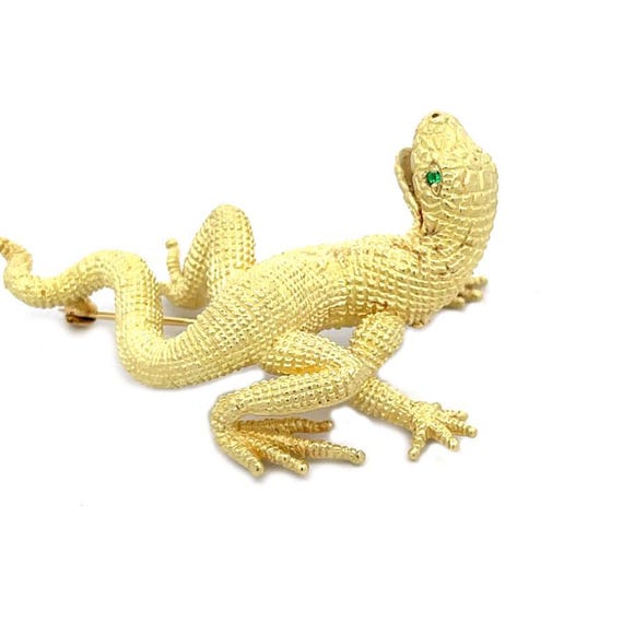 Kurt Wayne Lizard Brooch 18k Yellow Gold Gemstone… - image 6