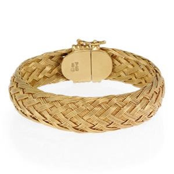 Henry Dunay 18k Yellow Gold 13mm Wide Basket Woven Flex Bracelet