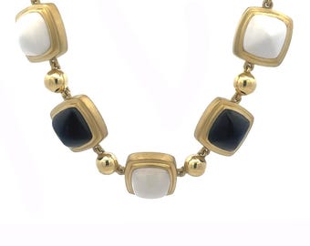Elizabeth Rand 18k Gold Necklace Onyx Agate Square Pyramid Style