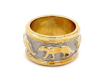 18k Panther Ring Two Tone Told 12mm Wide Band Size 6