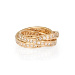 Cartier Diamond 1.55ct 18k Yellow Gold Triple Band Ring Size 52 Paper &Box