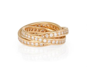 Cartier Diamond 1.55ct 18k Yellow Gold Triple Band Ring Size 52 Paper &Box