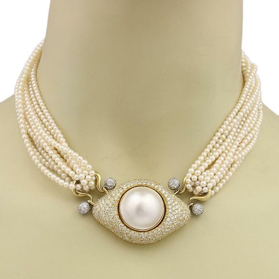 52083 - Estate 4ct Diamond 18k Gold Mabe Pearl Pe… - image 1