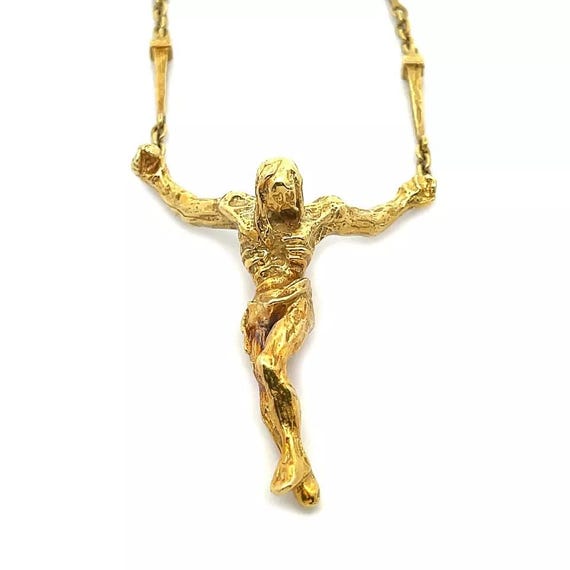 Salvador Dali Christo de San Juan 18k Gold Jesus Pendant Chain Necklace