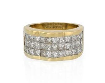 Beautiful 3ct Invisible Set Princess Diamond 18k Gold Band Ring