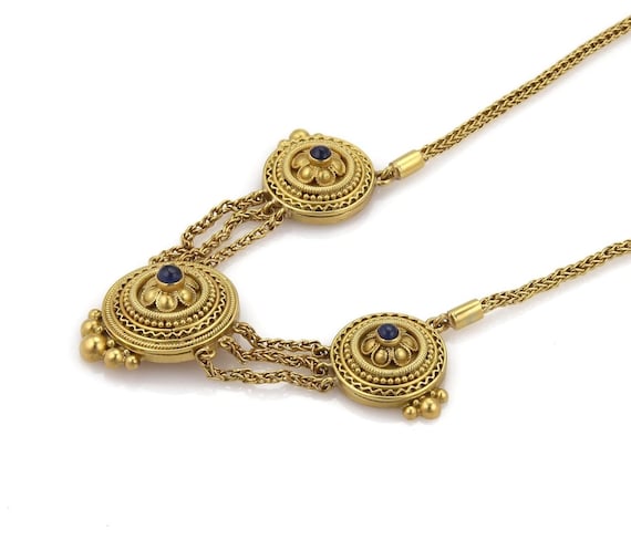 Vintage Sapphire 22k Yellow Gold Triple Center Pe… - image 2