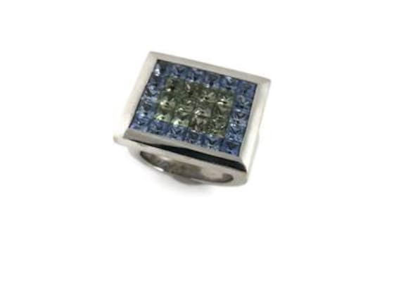 Vintage 5.00ct Princess Cut Blue & Green Sapphire… - image 1