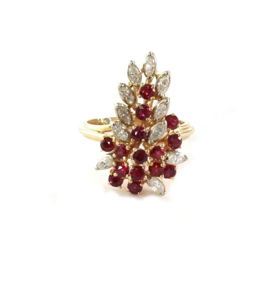2114 - Vintage Diamond & Ruby 14k Yellow Gold Cluster Ring Size 6.5 - Etsy
