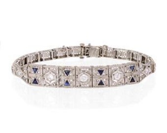 Art Deco Diamond Platinum 14k Gold Filigree Link Bracelet