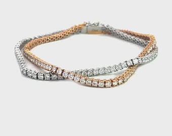 Leo Pizzo Gold Bracelet Crossover Diamond 6ct 18k White Rose Double Strand