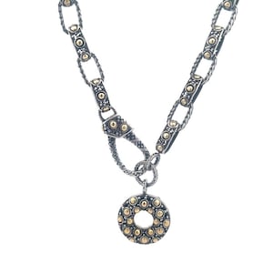 John Hardy Jaisalmer Necklace Sterling Silver 18k Gold Fancy Oval Link