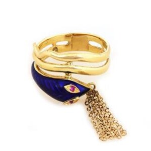 Estate Ruby Enamel 18k Yellow Gold Snake Bypass Band Ring Size 7