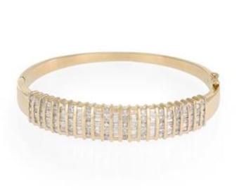 Stunning 4 Carats Diamond 14k Yellow Gold Fancy Dome Bangle Bracelet