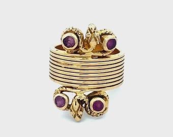 Ilias Lalaounis Ruby Gold Snake Ring Vintage 18k Yellow 9 Rows Band Coiled Snakes