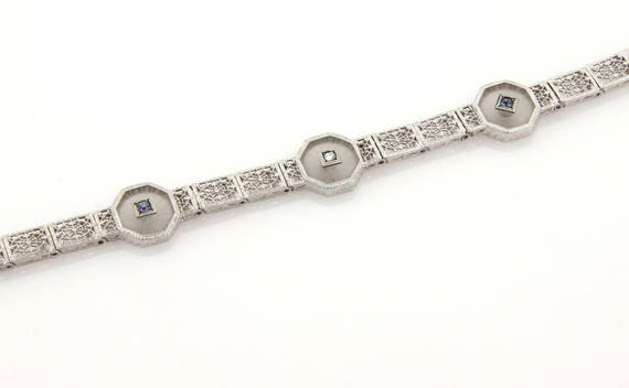 Art Deco Sapphires & Diamonds Camphor Octagon 14k… - image 4