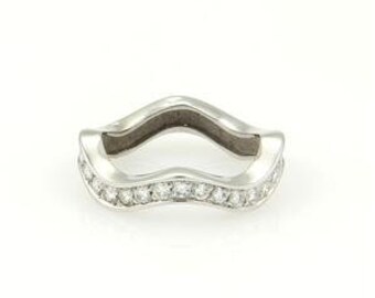 Cartier 18k White Gold & Diamond Eternity Wave Band Ring EU 49-US 4.75