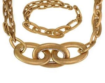 Diamond Necklace & Bracelet 18k Gold Large Oval Link Pendant Nanis Italy 29" L