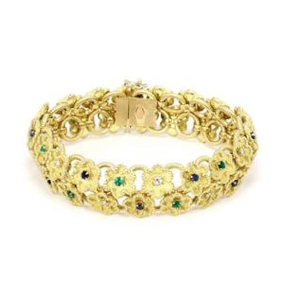 Diamond Sapphire Emerald18k Yellow Gold Double Ro… - image 1