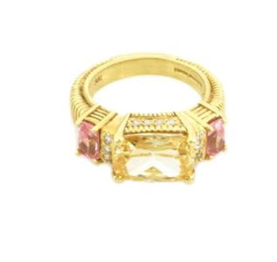 Judith Ripka Diamond Canary Crystal Pink Topaz 18… - image 1
