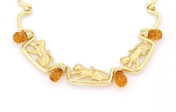 Estate 18kt Yellow Gold Diamond & Citrine Leopard… - image 2