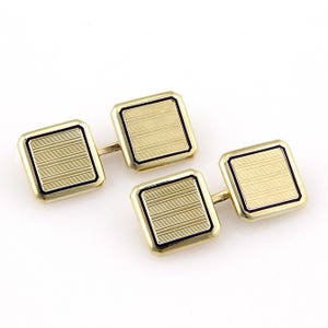 Vintage Cartier 14K Yellow Gold Square Cufflinks with Blue Enamel