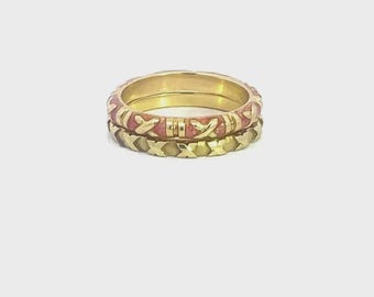 Hidalgo Set of 2 Gold Rings Enamel 18k Yellow Fancy Design Band
