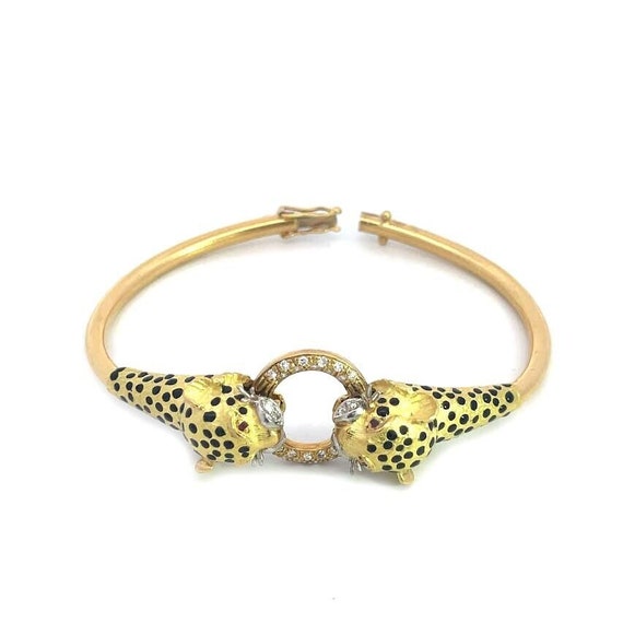 Diamond Panther Bracelet Door Knocker 18k Gold Ru… - image 5