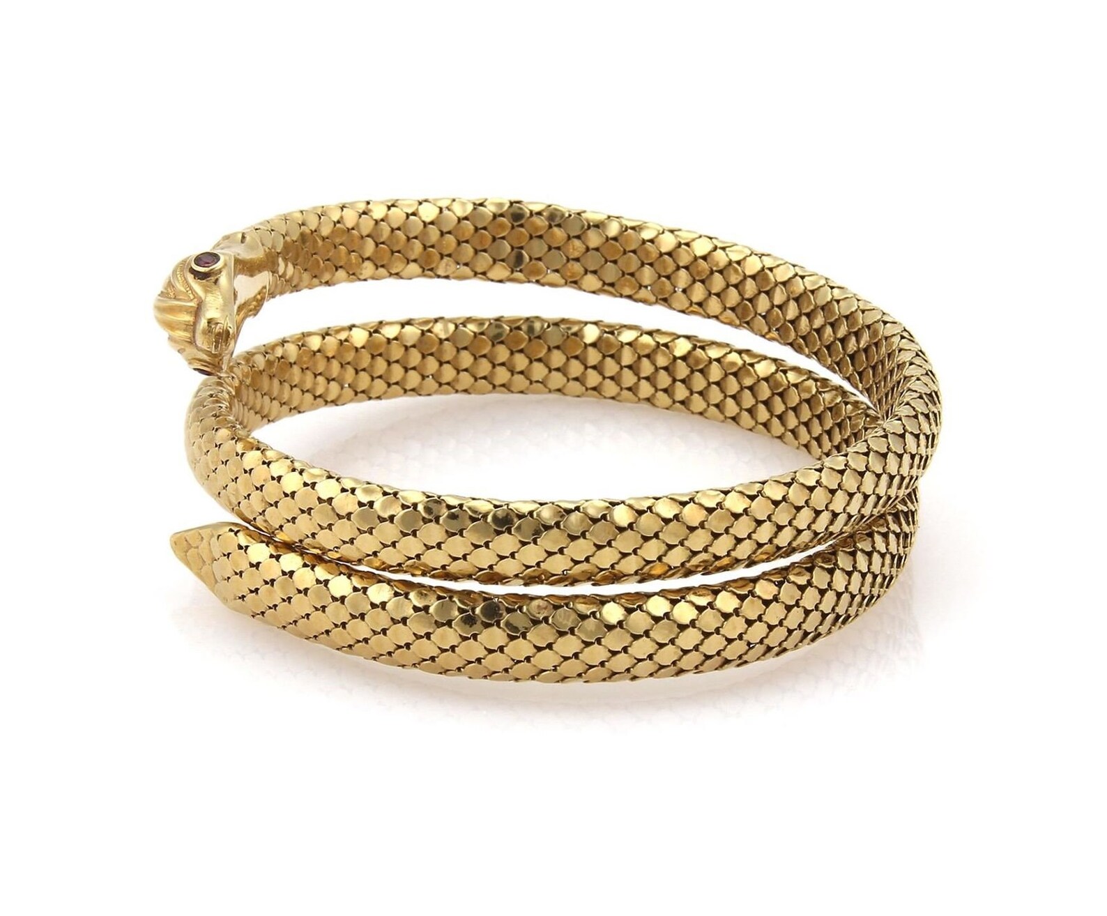 Vintage Ruby 18k Yellow Gold Scaled Design Snake Wrap Bangle Bracelet ...