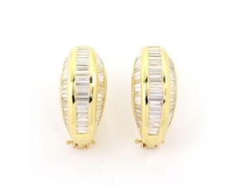 Diamond Huggie Earrings 18k Yellow Gold Baguette Curved Style
