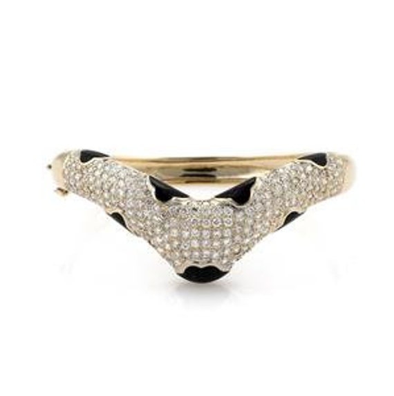 Diamond 3.75ct Enamel 18k Yellow Gold V Shape Ban… - image 1