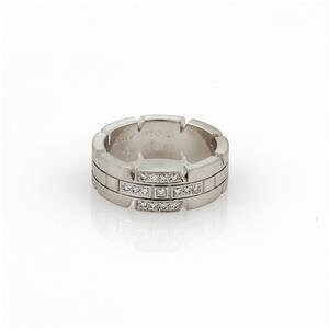 Cartier Tank Franchaise Diamond 18k White Gold Band Ring Size EU 47-US 4
