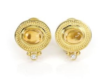 Seidengang 6.06ct Citrine & Diamond Fancy Oval Post Clip Huggie Earrings